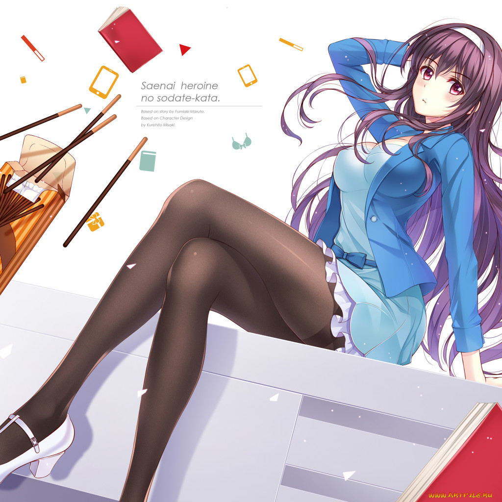 Обои Saenai Heroine no Sodatekata Аниме Saenai Heroine no Sodatekata, обои  для рабочего стола, фотографии saenai heroine no sodatekata, аниме, взгляд,  фон, карандаши, книги, девушка Обои для рабочего стола, скачать обои  картинки